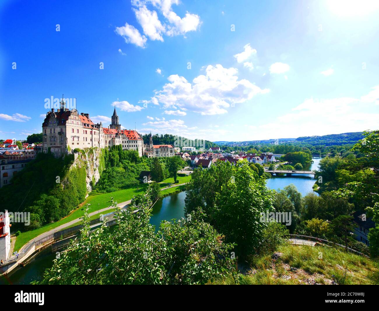 Sigmaringen, Allemagne: Paysage urbain avec le château en vue Banque D'Images