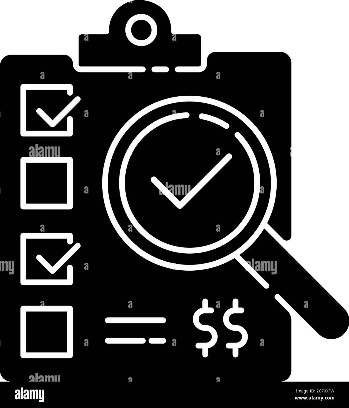 Icône de glyphe noire d'inspection. Symbole de silhouette de test de contrôle qualité et de certification de production sur espace blanc. Formulaire de conformité, clipboa Illustration de Vecteur