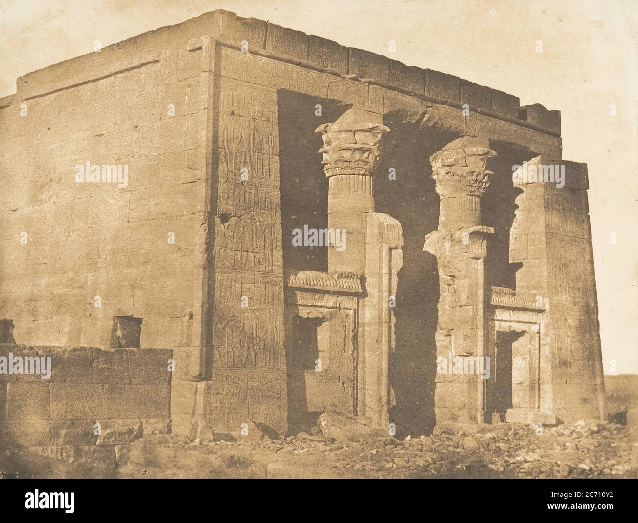 Vue de la fa&#xe7;ade du pronaos du Temple de Dakkeh (Pselcis), 5 avril 1850. Banque D'Images