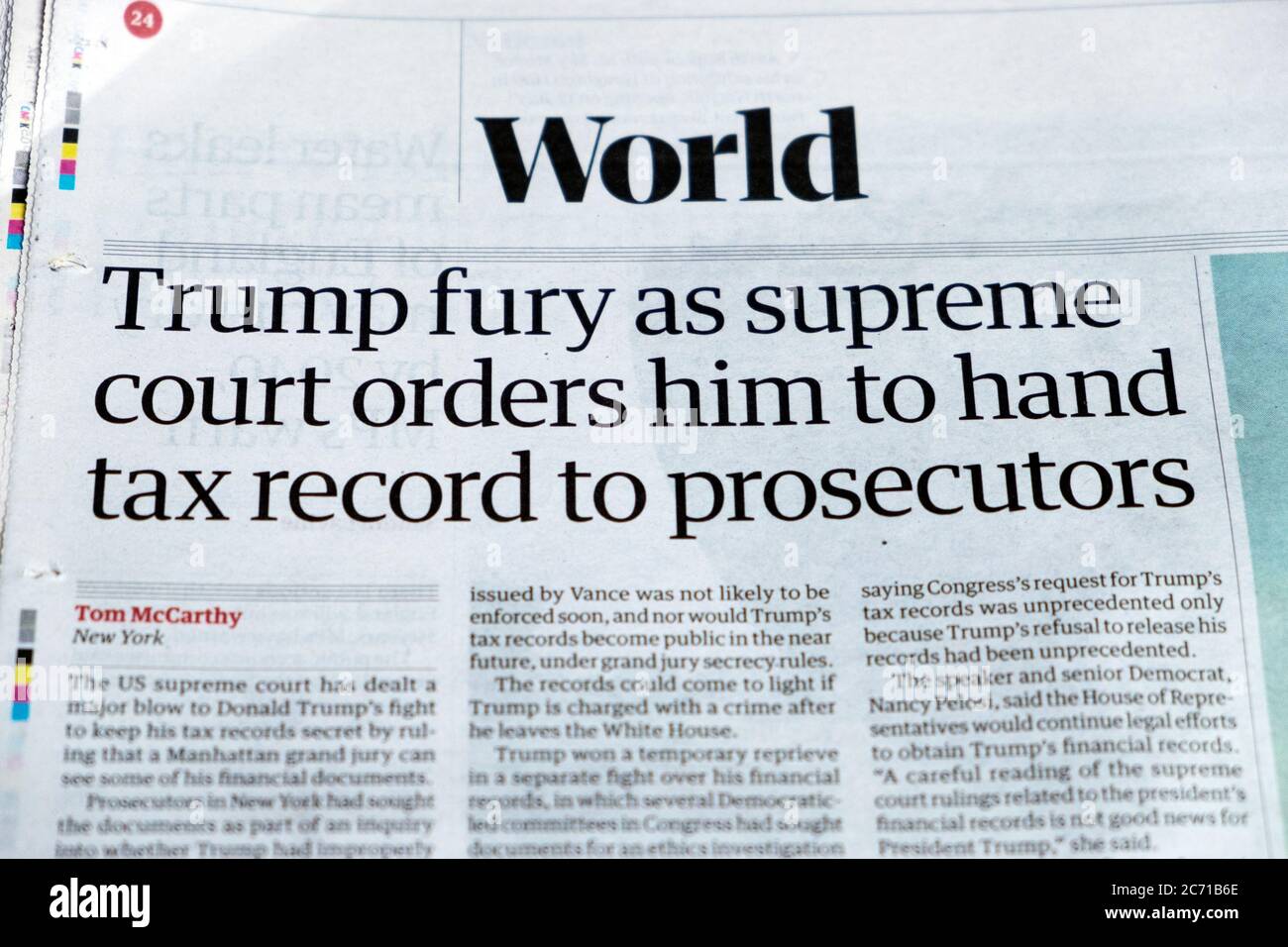 « Trump fureur en tant que Cour suprême l'ordonne de remettre le dossier fiscal aux procureurs dans l'article du journal The World international section 9 juillet 2020 Londres UK Banque D'Images
