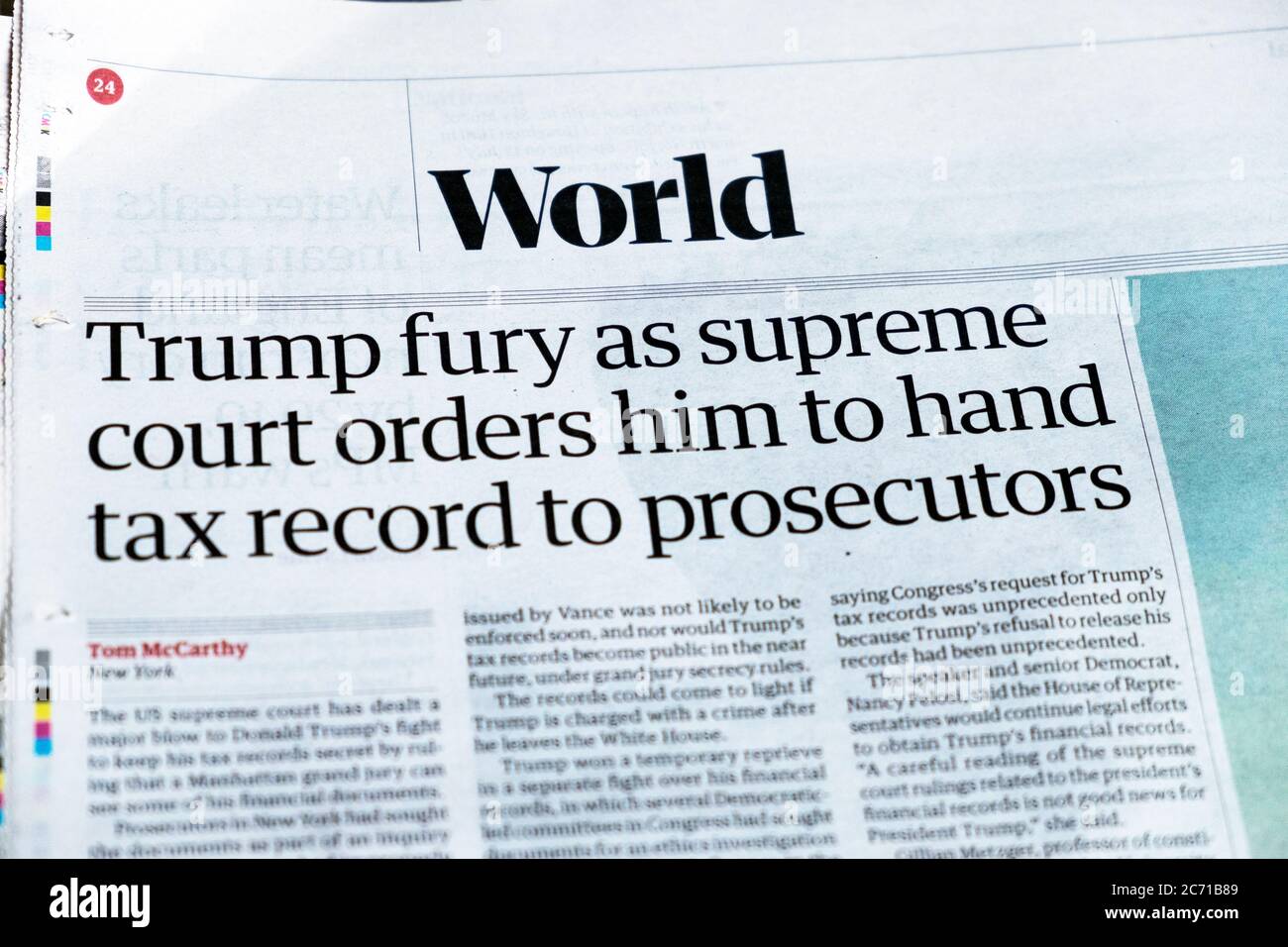 « Trump fureur en tant que Cour suprême l'ordonne de remettre le dossier fiscal aux procureurs dans l'article du journal The World international section 9 juillet 2020 Londres UK Banque D'Images