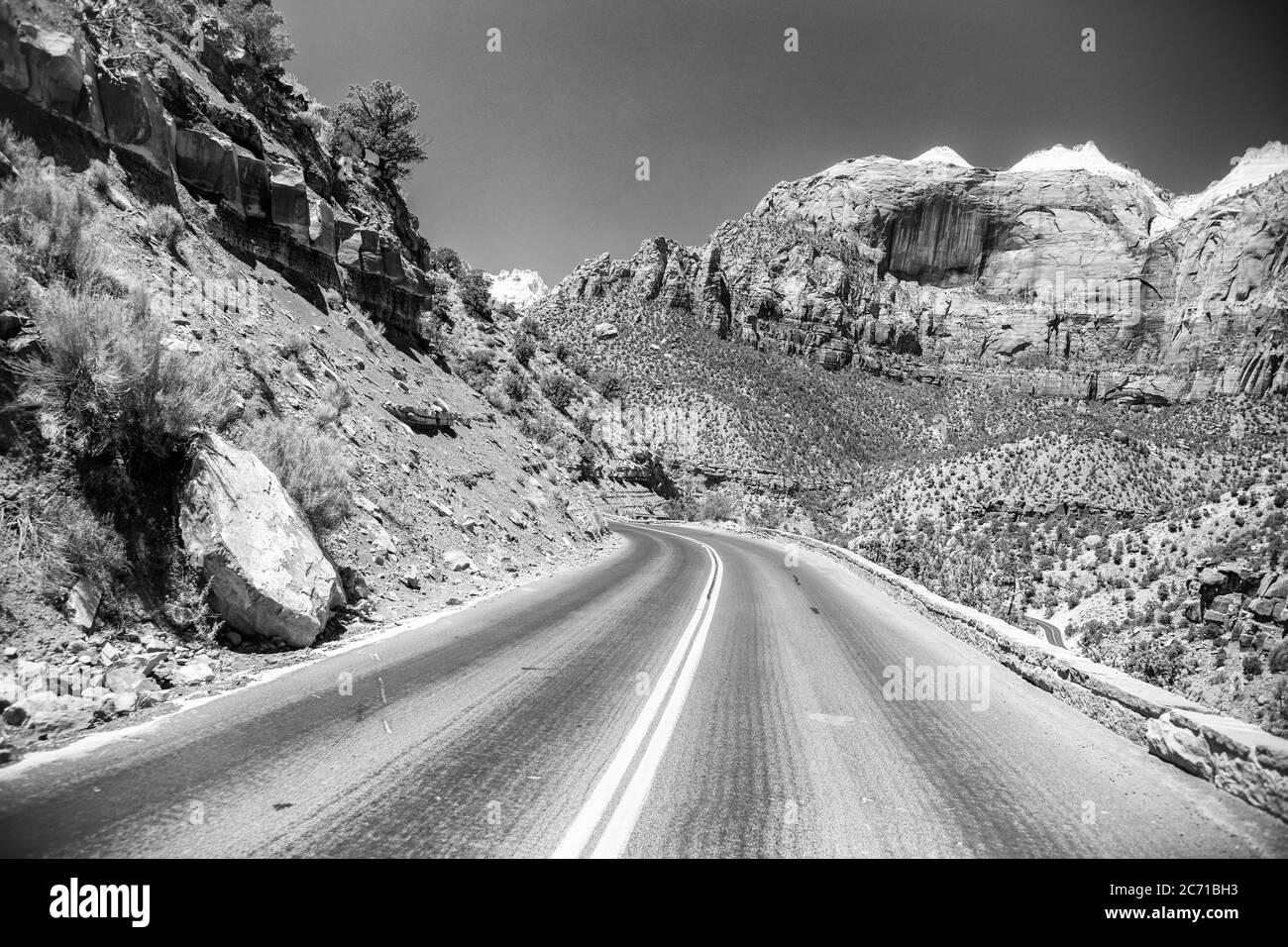 Route de campagne rouge dans le parc national de Zion, Utah. Banque D'Images