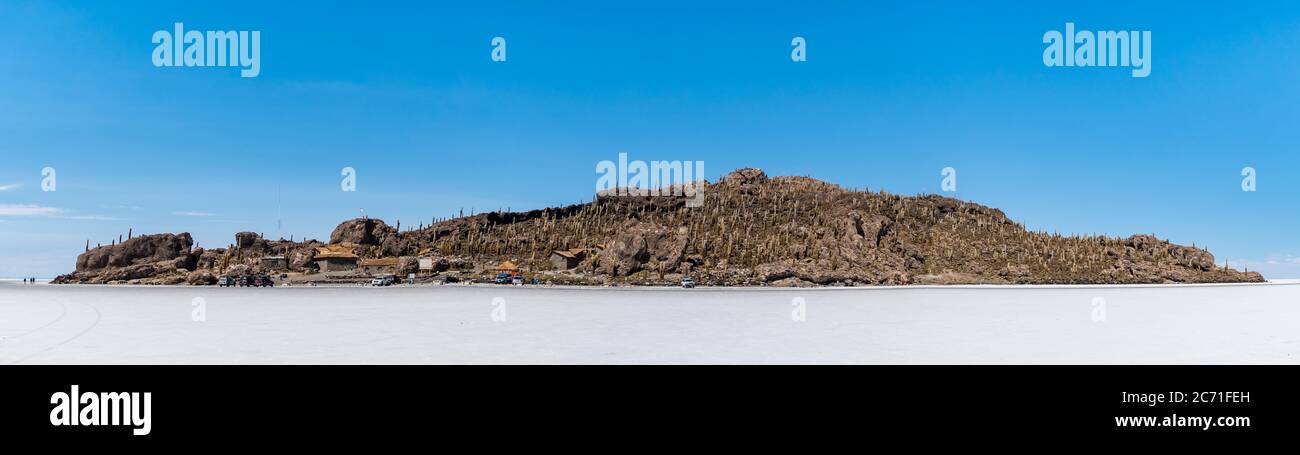 Île Incahuasi dans le Saline Salar de Uyuni, Aitiplano, Bolivie Banque D'Images
