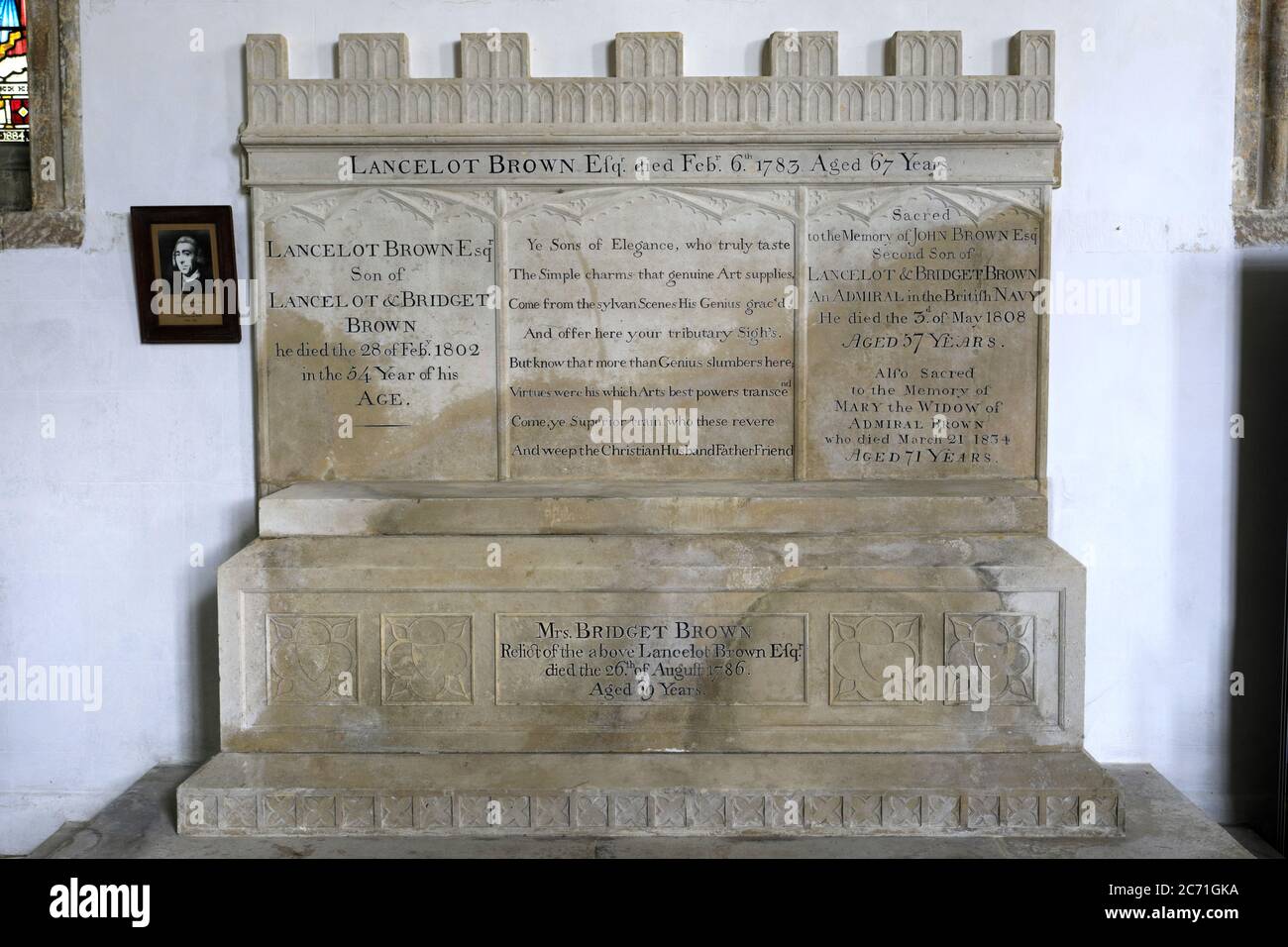 Le mémorial de Lancelot Capability Brown, Église Saint-Pierre et Saint-Paul, village de Fenstanton, Cambridgeshire, Angleterre, Royaume-Uni Banque D'Images