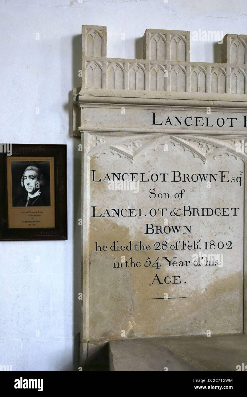 Le mémorial de Lancelot Capability Brown, Église Saint-Pierre et Saint-Paul, village de Fenstanton, Cambridgeshire, Angleterre, Royaume-Uni Banque D'Images