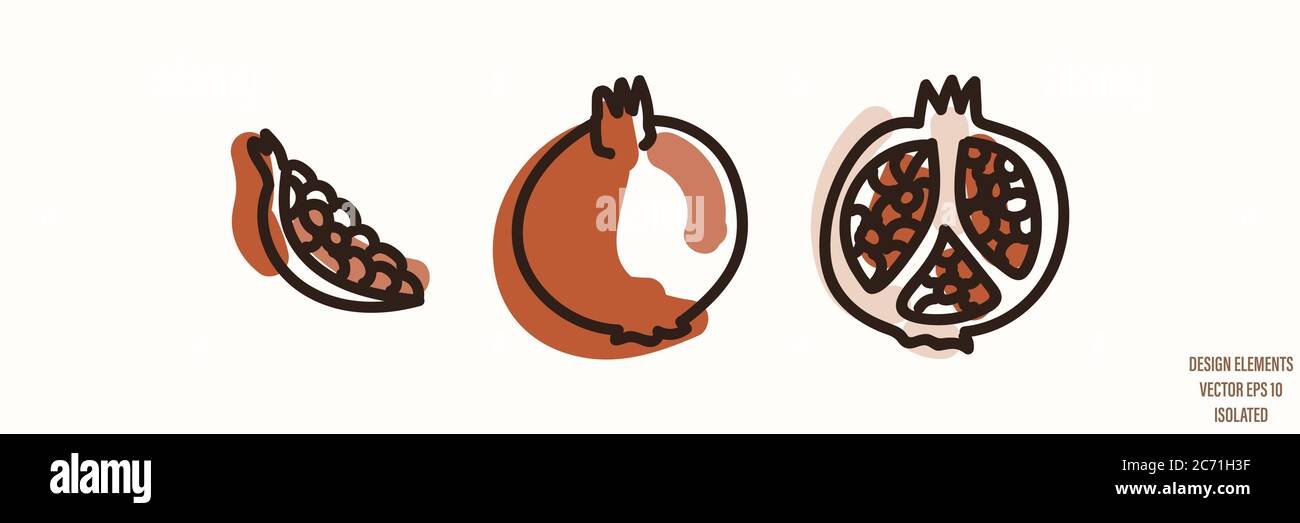 Fruit grenade sexe neutre bébé illustration clipart. Simple, fantaisie, minimum, couleur terre 2 tons. Décoration de chambre pour enfants à motif imprimé ou dessin animé Illustration de Vecteur