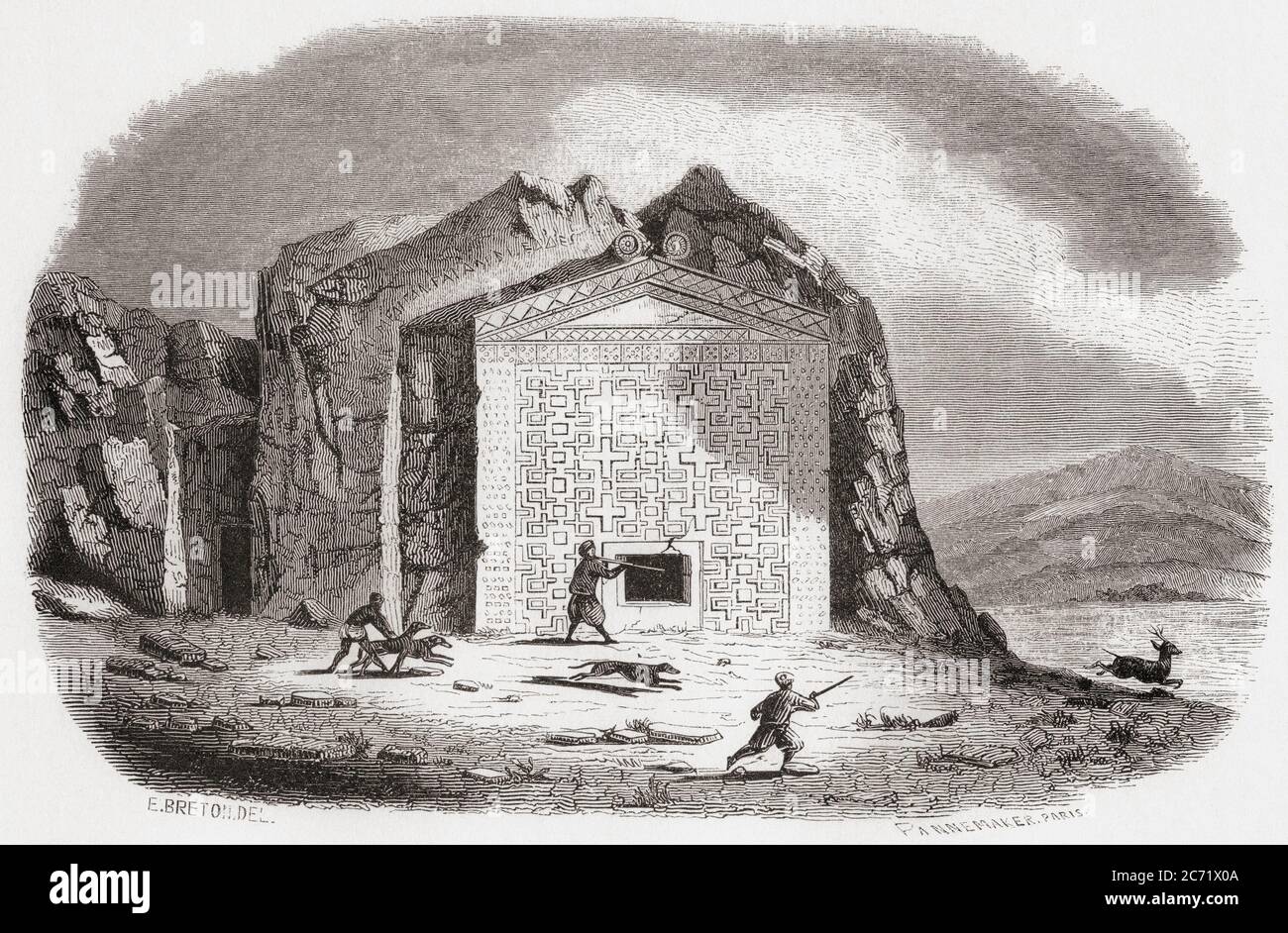 Le monument Midas, Gordion, Turquie, vu ici au XIXe siècle. Une tombe de Phrygian découpée en roche dédiée à Midas, 700 av. J.-C. De monuments de tous les Peuples, publié en 1843. Banque D'Images