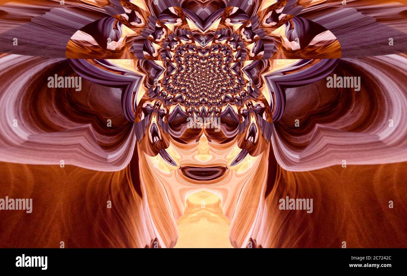 Antelope Canyon est un canyon à créneaux dans le sud-ouest américain, à l'est de page, en Arizona. Mandala s'inspire des couleurs des formations rocheuses de la région. Banque D'Images