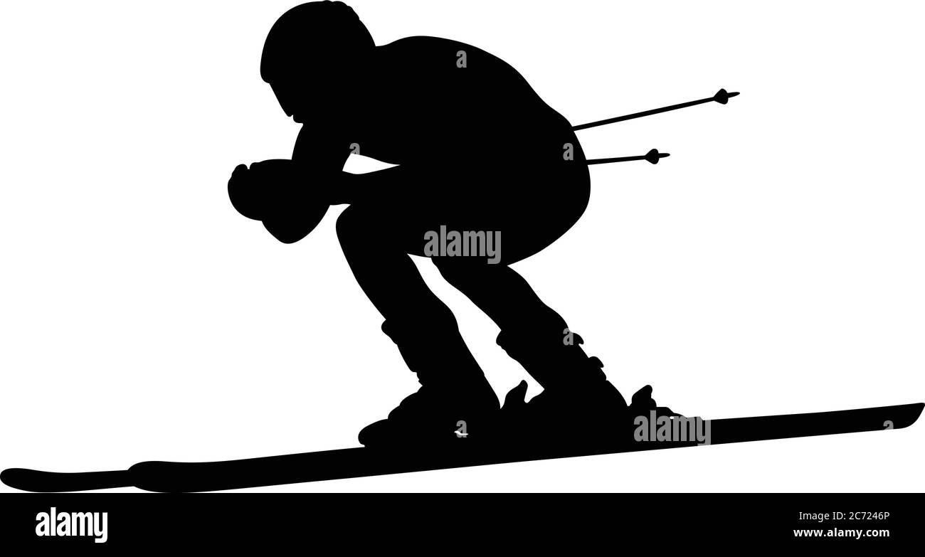 silhouette noire homme athlète skieur alpin sur fond blanc Illustration de Vecteur