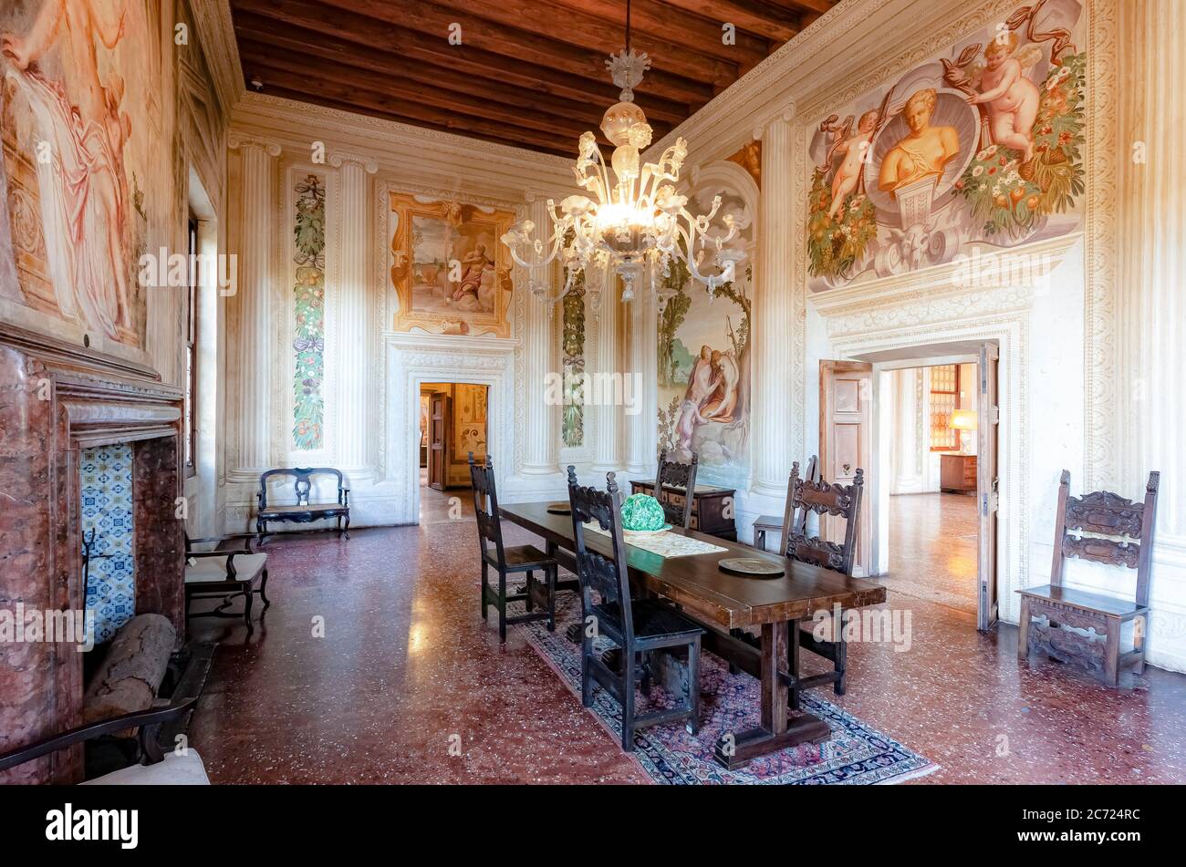 Italie Veneto Fanzolo Villa Emo - architecte Andrea Palladio - la salle de Vénus - fresques de Battista Zelotti Banque D'Images