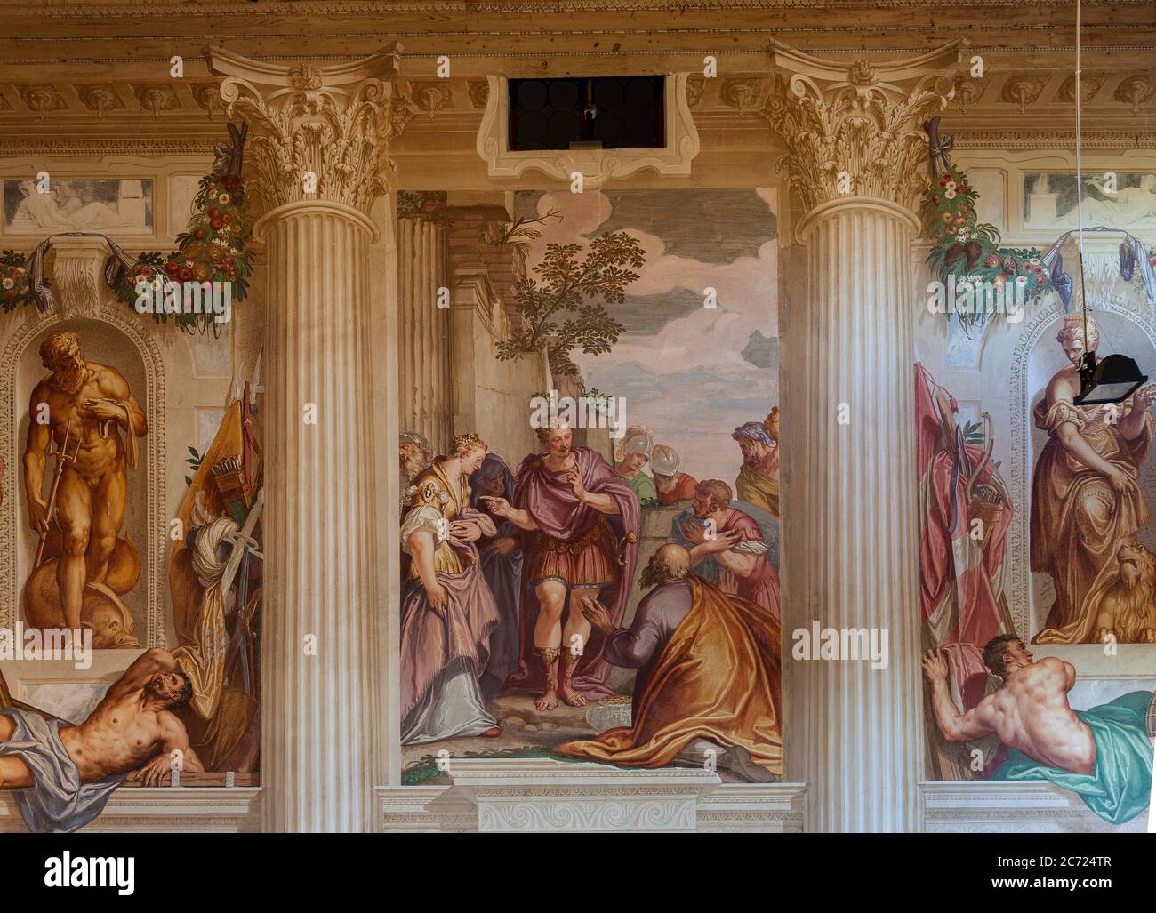 Italie Veneto Fanzolo - Villa Emo architecte Andrea Palladio - le grand hall - fresques de Battista Zelotti Banque D'Images