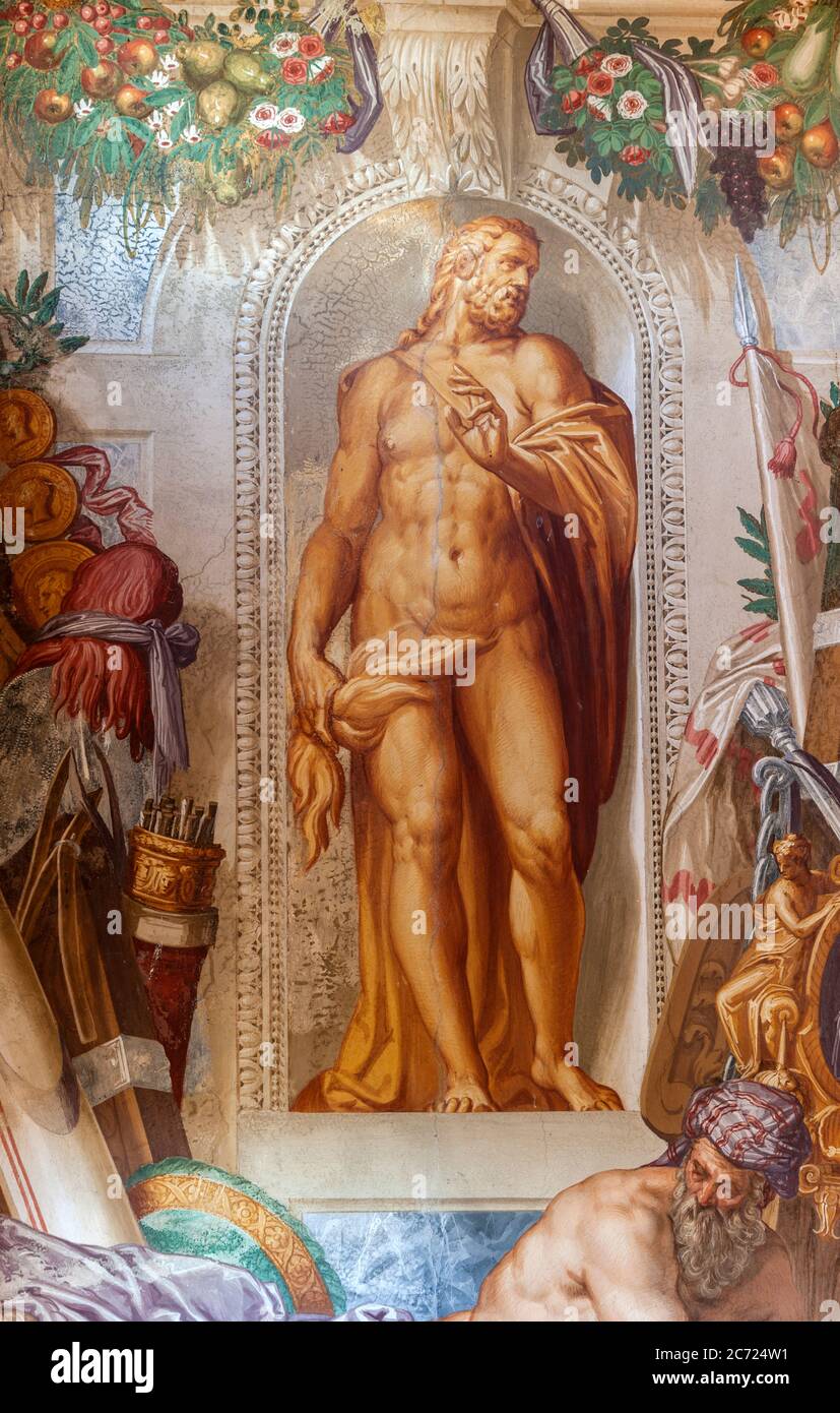 Italie Veneto Fanzolo - Villa Emo architecte Andrea Palladio - le grand hall - fresques de Battista Zelotti Banque D'Images