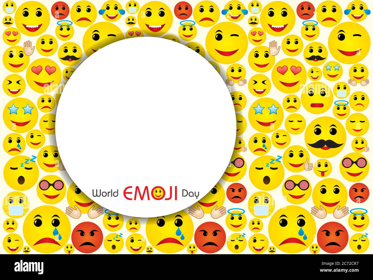 Illustration vectorielle du modèle de carte de vœux World emoji Day avec différents sentiments Illustration de Vecteur