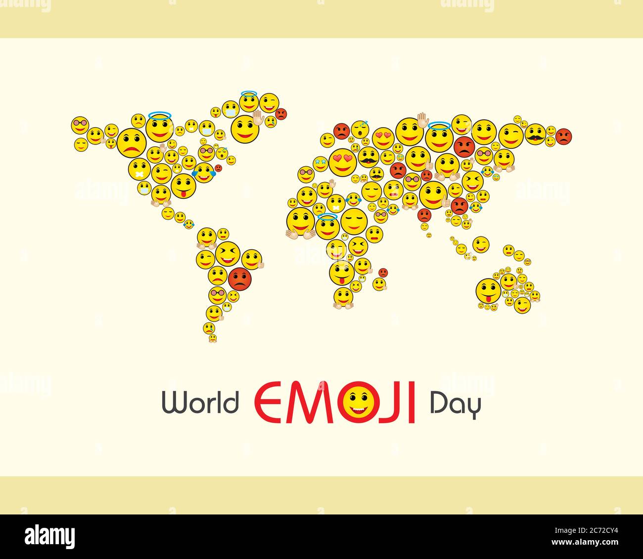 Illustration vectorielle du modèle de carte de vœux World emoji Day avec différents sentiments Illustration de Vecteur