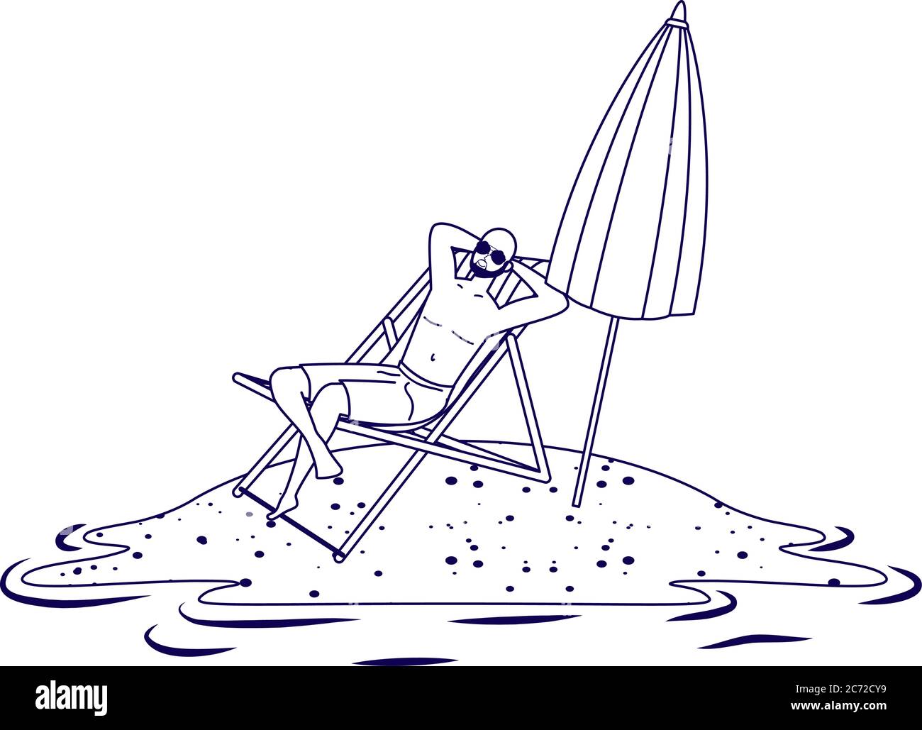 homme se reposant sur la plage assis dans une chaise et un parapluie vecteur illustration design Illustration de Vecteur