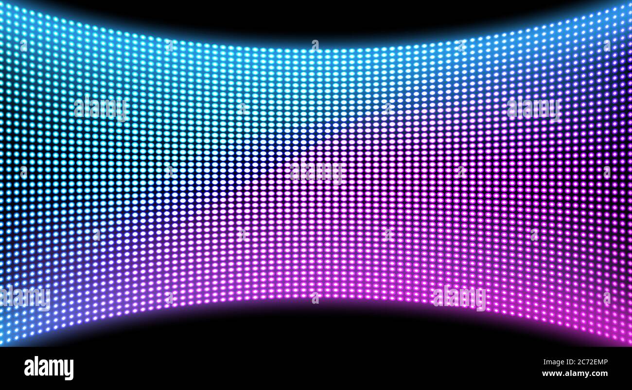 ÉCRAN MURAL LED texture arrière-plan, diode lumineuse couleur bleue et violette grille à points panneau TV concave, écran lcd avec motif pixels, moniteur numérique de télévision, illustration vectorielle 3d réaliste Illustration de Vecteur