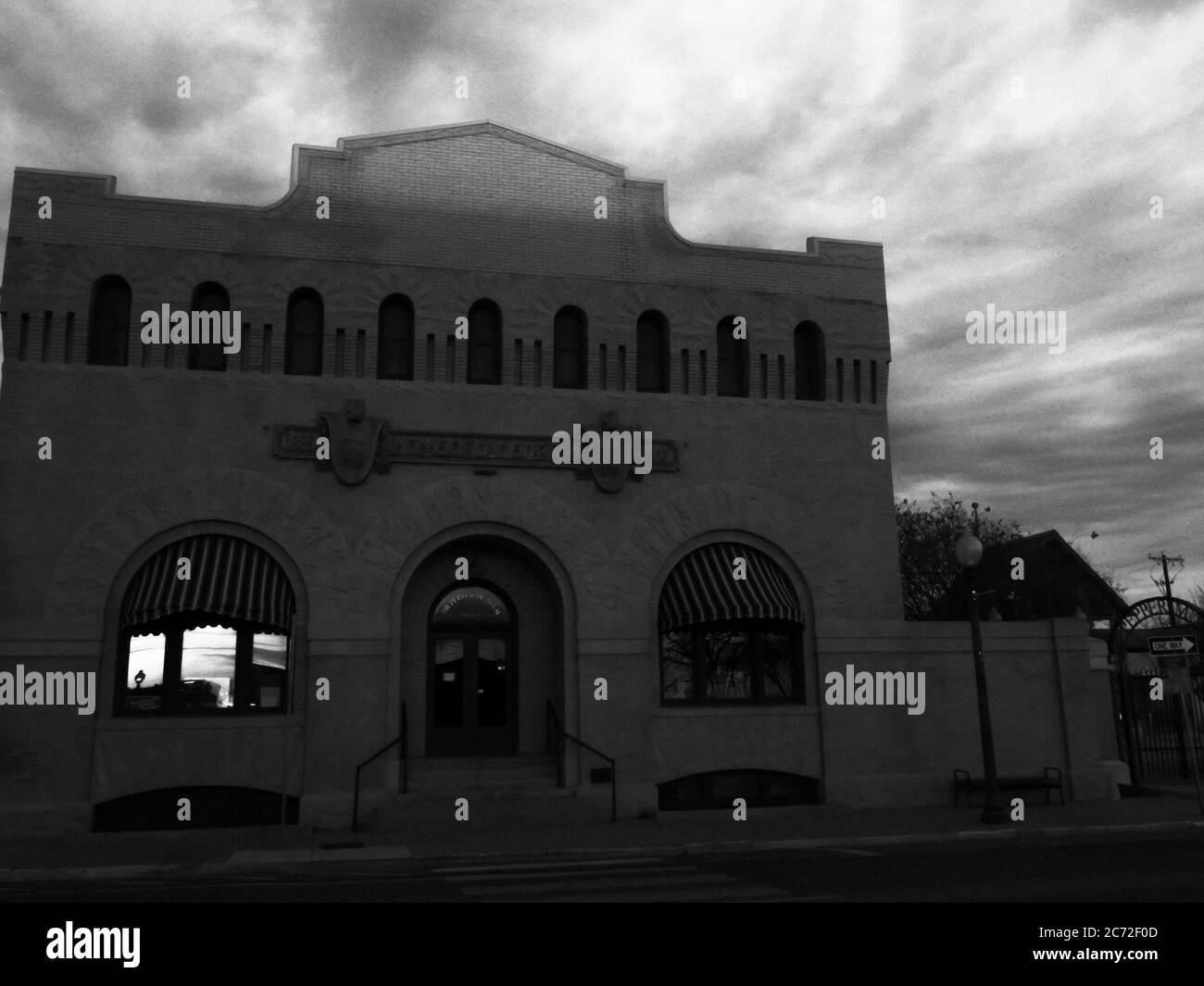 Imege noir et blanc de l'ancien bâtiment, ville de Waco Texas USA. Banque D'Images