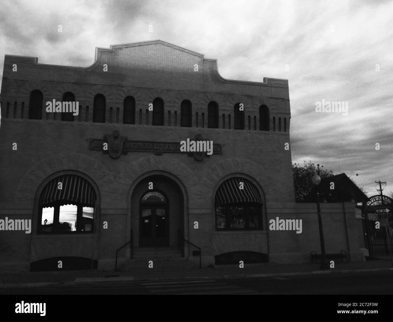 Imege noir et blanc de l'ancien bâtiment, ville de Waco Texas USA. Banque D'Images