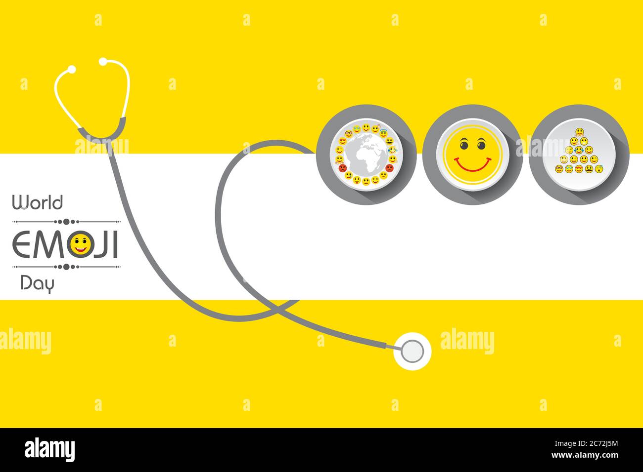 Illustration vectorielle du modèle de carte de vœux World emoji Day avec différents sentiments Illustration de Vecteur