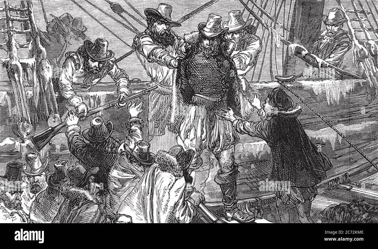HENRY HUDSON (c 1565-1611) explorateur et navigateur anglais quittant son navire découverte après la mutinerie de l'équipage en 1612. Banque D'Images