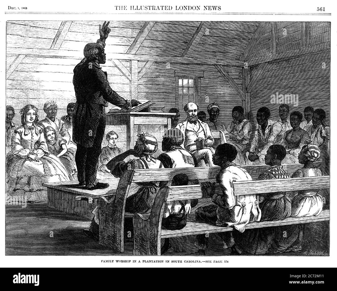 SERVICE DE L'ÉGLISE dans une plantation de Caroline du Sud en 1863 avec une congrégation mixte. Banque D'Images