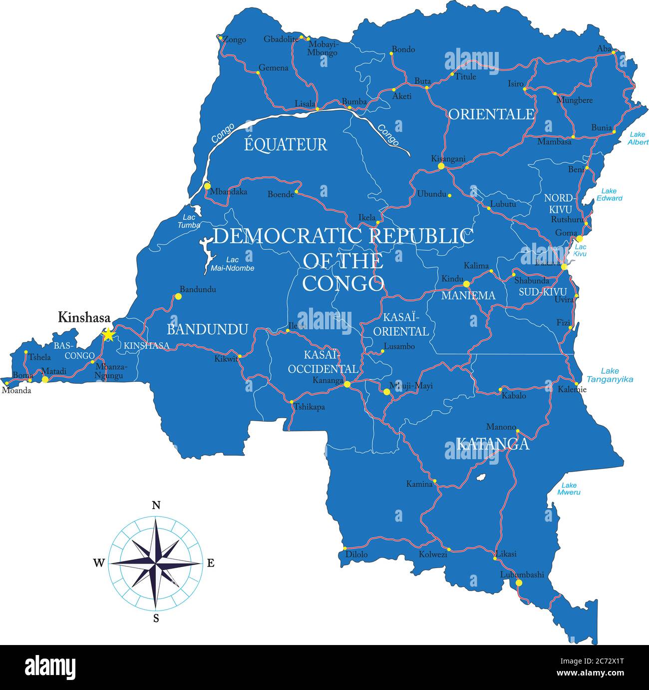 Carte Vectorielle Tr s D taill e De La R publique D mocratique Du Congo 