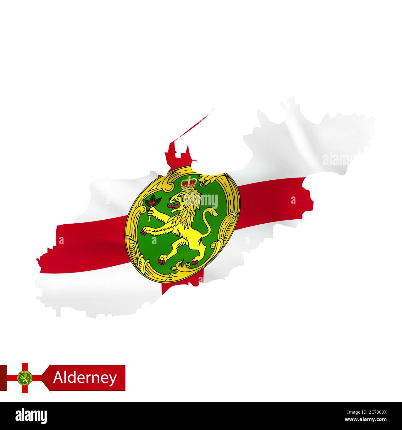 Carte d'Alderney avec drapeau du pays. Illustration vectorielle. Illustration de Vecteur