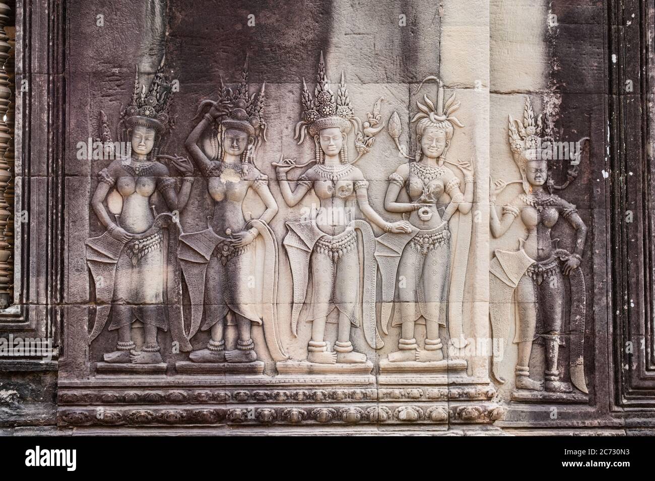 Reliefs sculptés à Angkor Wat, Siem Reap, Cambodge Banque D'Images