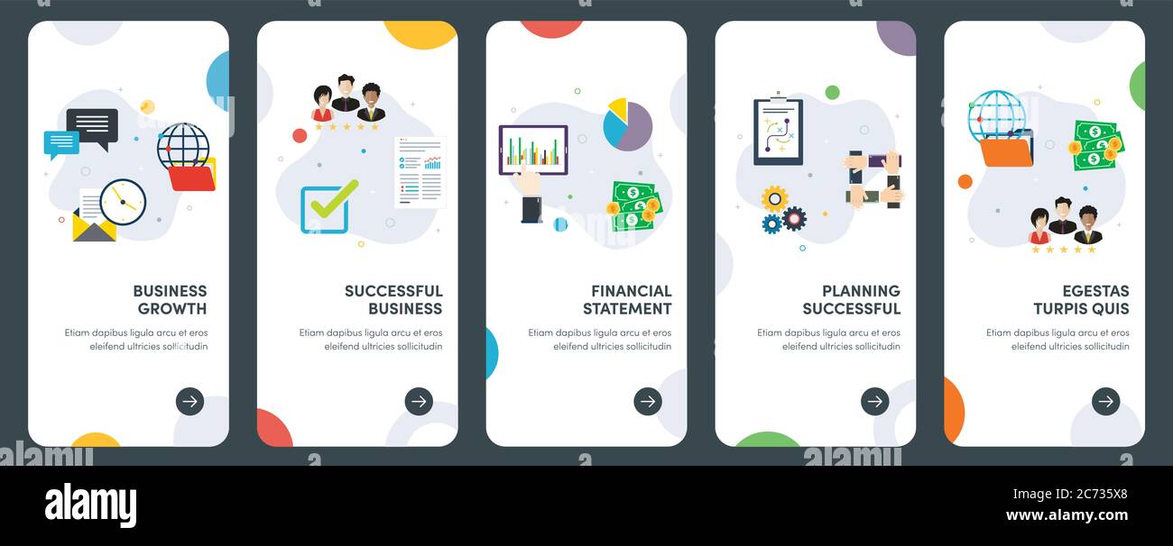 Ensemble d'icônes de conception plate pour les entreprises, la croissance, l'investissement, les finances, la planification. UX, kit de modèles vectoriels d'interface utilisateur pour la conception Web, les applications, mobi Illustration de Vecteur
