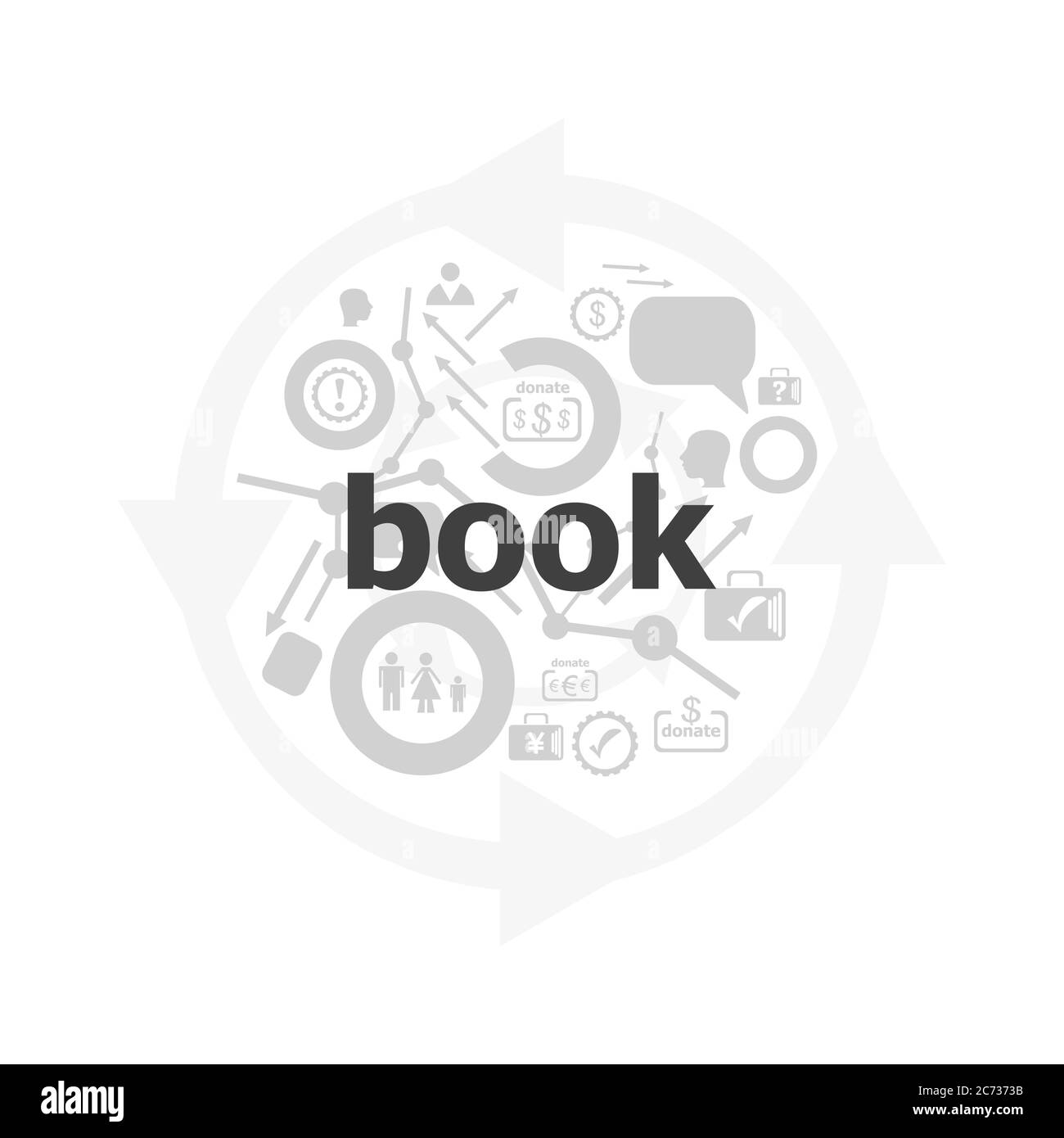 mot livre sur écran tactile numérique. concept d'éducation . Ensemble d'icônes et de boutons Banque D'Images