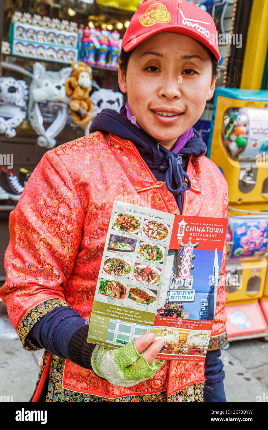 San Francisco California, Chinatown, Washington Street, Chinatown, restaurants restaurants restaurants restaurants restaurants restaurants restaurants cafés, quartier de service, huckster, menu main o Banque D'Images