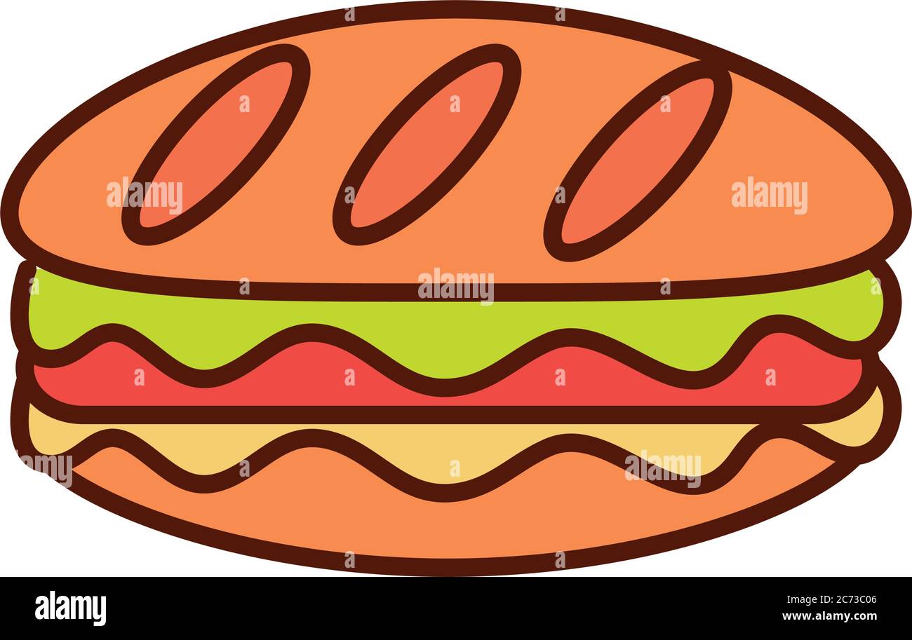 sandwich fast food savoureux dîner et menu, repas et malsain vecteur illustration ligne et remplir icône Illustration de Vecteur