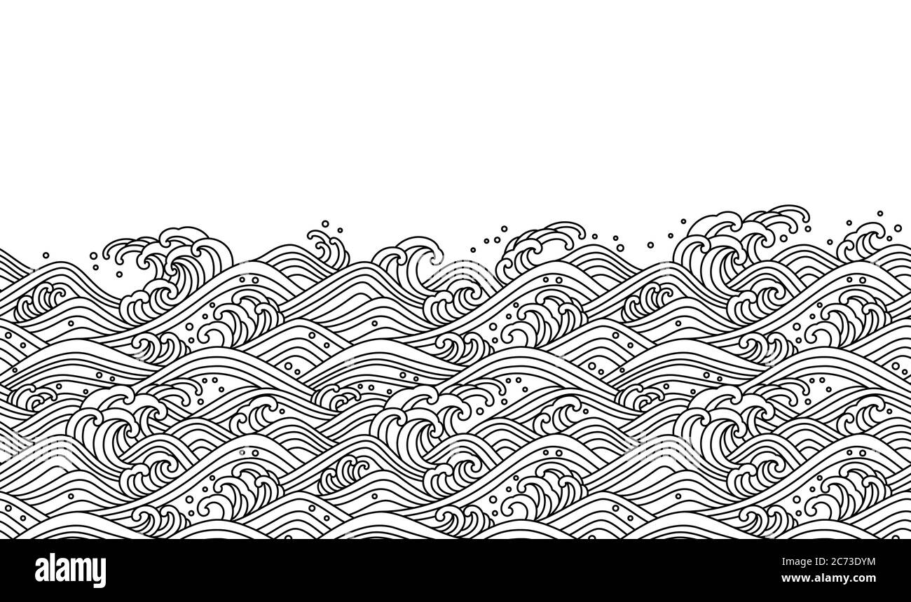 Fond de fond sans couture à motif ondulé oriental. Illustration vectorielle de dessin au trait. Illustration de Vecteur