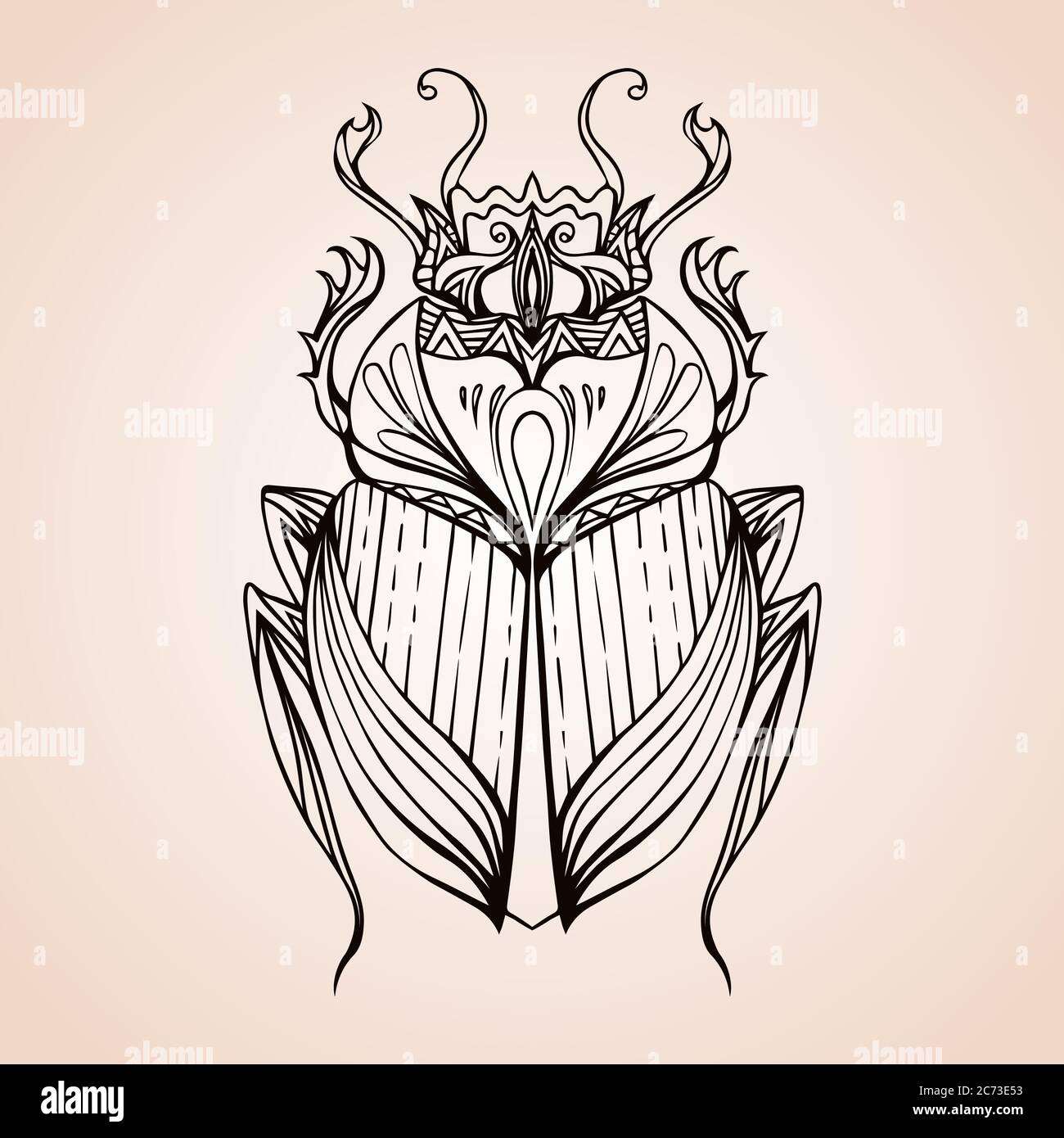 Scarabée vintage dessinée à la main. Insecte avec motif de caniche. Elément vectoriel pour le dessin de tatouage, l'impression sur des T-shirts, des cartes postales et votre dessin Illustration de Vecteur