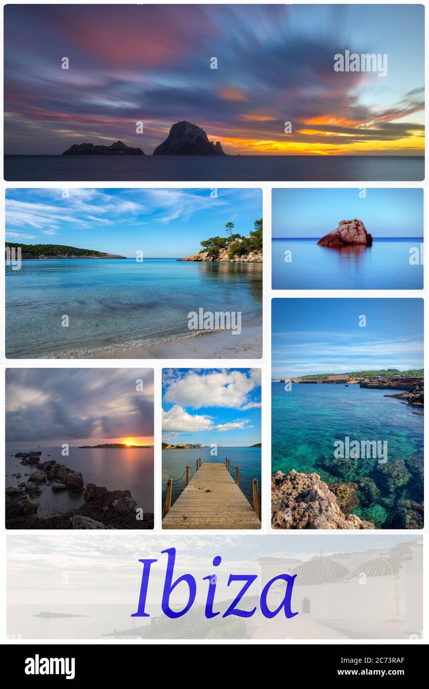Collage avec des images de l'île d'Ibiza, Espagne Banque D'Images