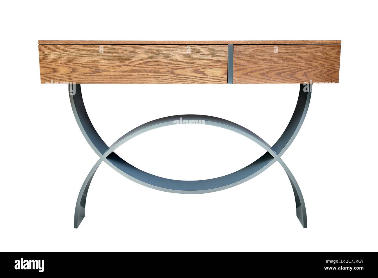 Table de console en bois avec pieds courbés laqués gris isolés sur du blanc Banque D'Images