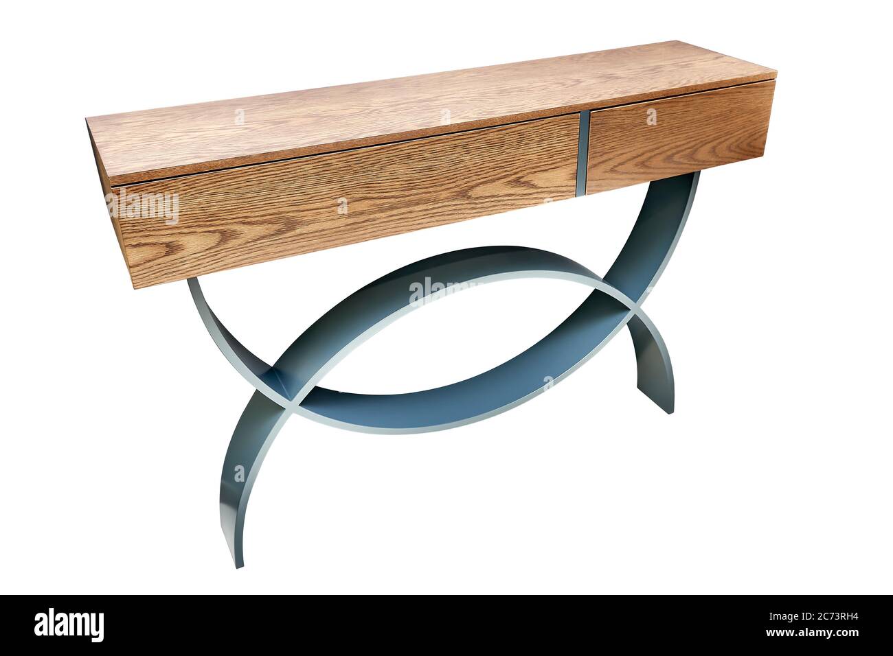 Table de console en bois avec pieds courbés laqués gris isolés sur du blanc Banque D'Images