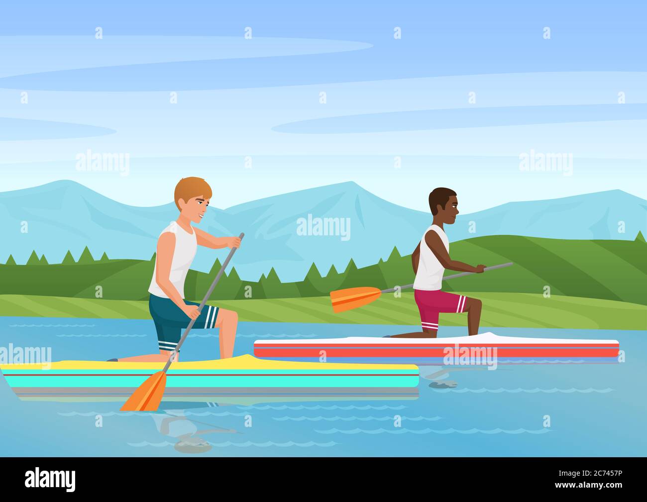 Illustration vectorielle de deux sportifs qui ravirent et qui se concurrentent sur la rivière Illustration de Vecteur