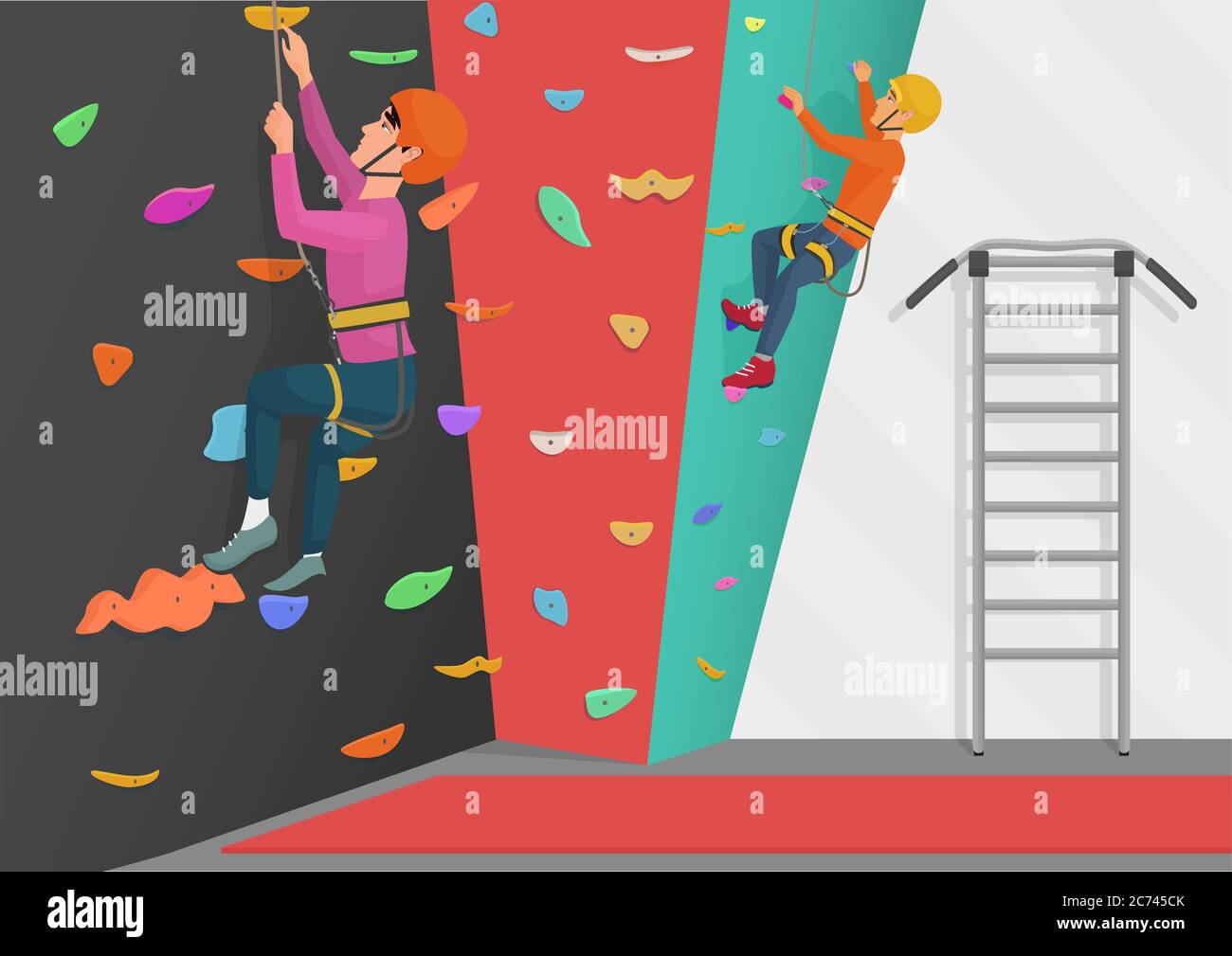 Illustration vectorielle de l'entraînement de deux personnes sur un mur d'escalade Illustration de Vecteur