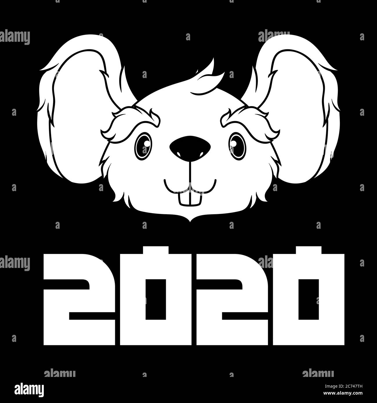 Rat 2020, dessin animé noir et blanc rat avec numéros 2020 Illustration de Vecteur