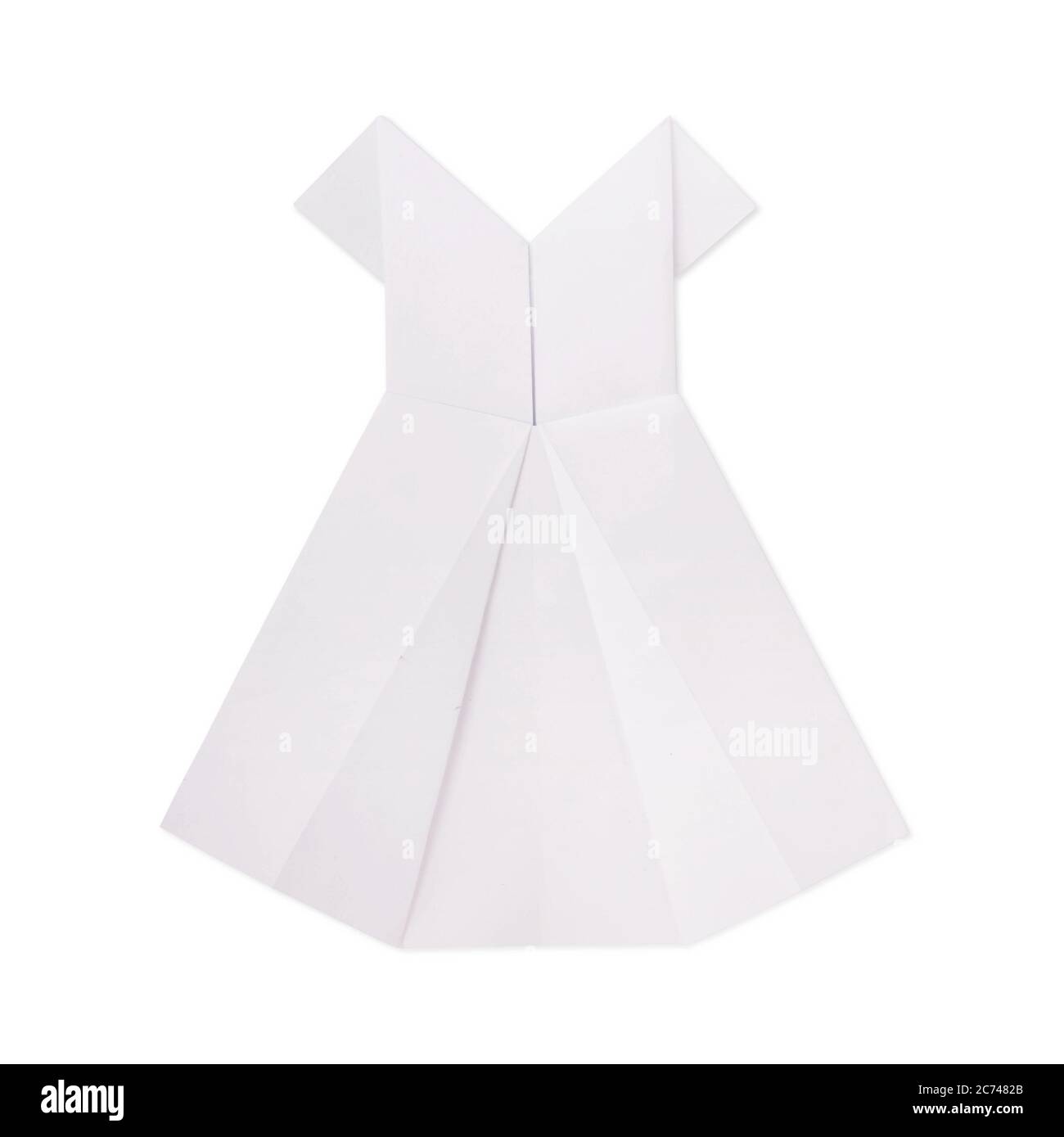 Robe-modèle en papier blanc origami sur blanc Banque D'Images