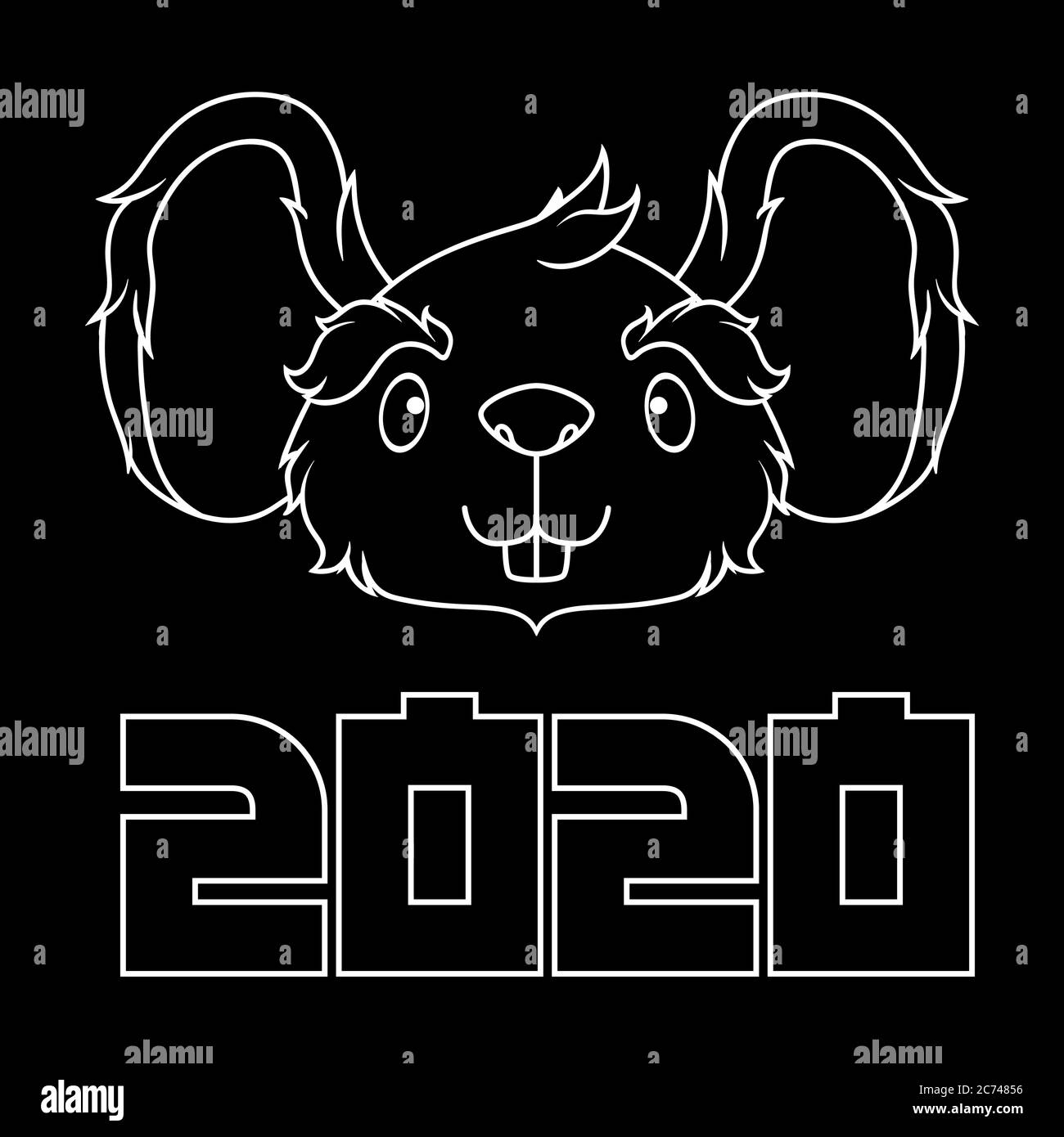 Contour blanc d'un rat de dessin animé au-dessus des 2020 chiffres, nouvel an Illustration de Vecteur