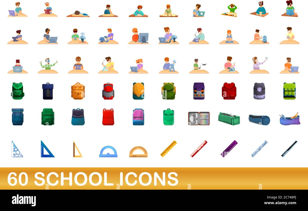 ensemble de 60 icônes d'école. Illustration de 60 icônes d'école ensemble de vecteur isolé sur fond blanc Illustration de Vecteur