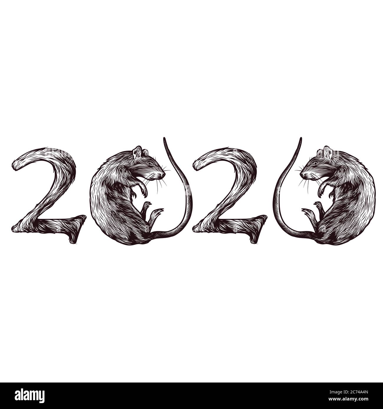 Nouvelle année 2020, année du rat, nombre 2020 avec des rats pour des zéros Illustration de Vecteur