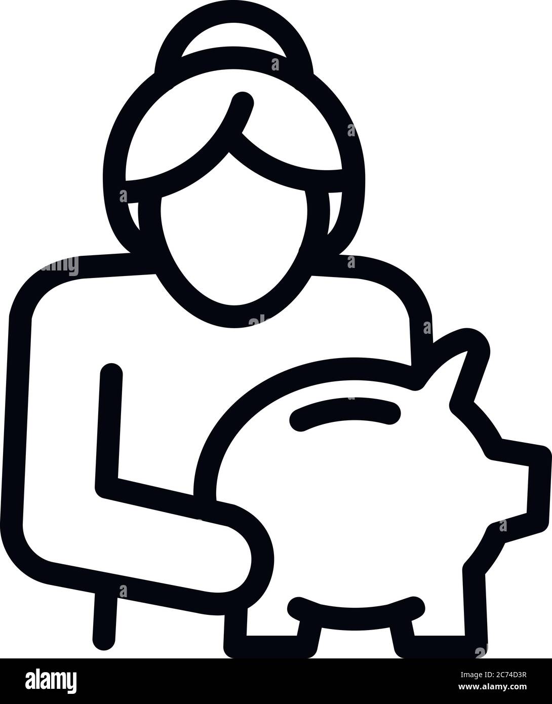 Senior woman with piggybank icône. Contours senior woman with piggybank icône vecteur pour la conception web isolé sur fond blanc Illustration de Vecteur