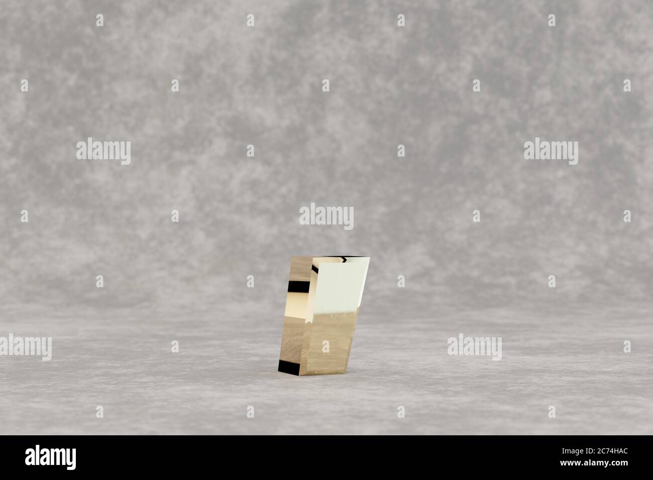 Symbole de coma 3d doré. Panneau doré brillant sur fond de béton. Alphabet métallique avec réflexions de lumière studio. caractère de police de rendu 3d. Banque D'Images