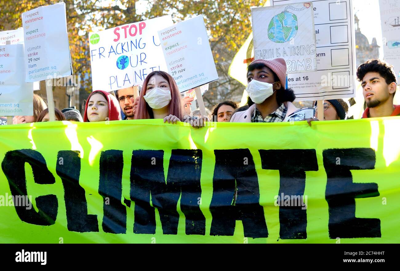 Les vendredis pour les futurs grévistes du climat manifestent à Westminster contre le changement climatique. Londres, Royaume-Uni. 29 novembre 2019. Banque D'Images
