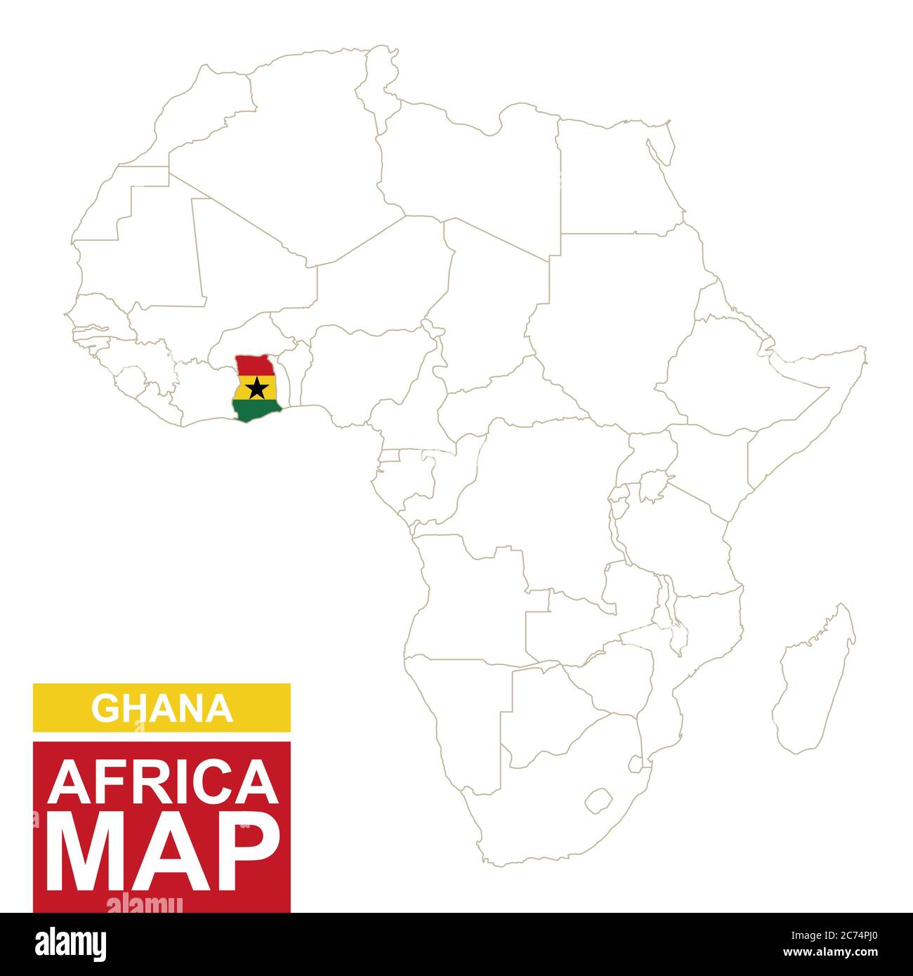 Carte contourée de l'Afrique avec le Ghana mis en évidence. Carte du Ghana et drapeau sur la carte de l'Afrique. Illustration vectorielle. Illustration de Vecteur