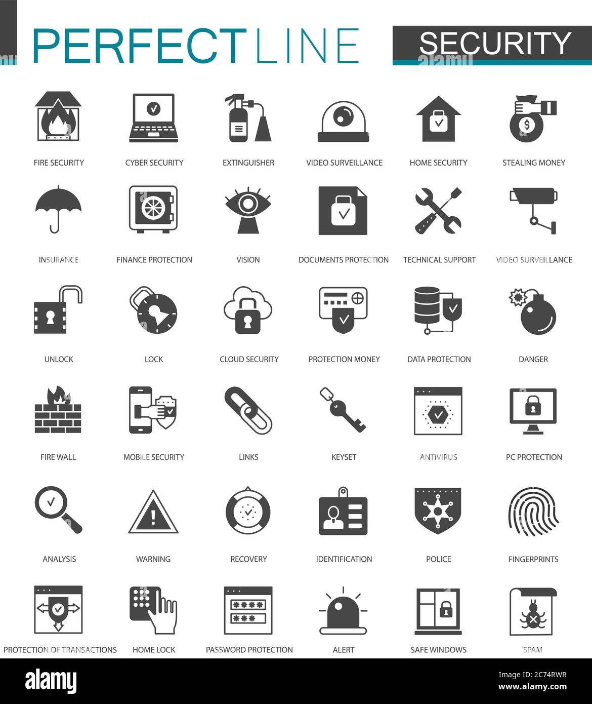 Jeu d'icônes de sécurité classiques noires. Icône de technologie de protection Illustration de Vecteur