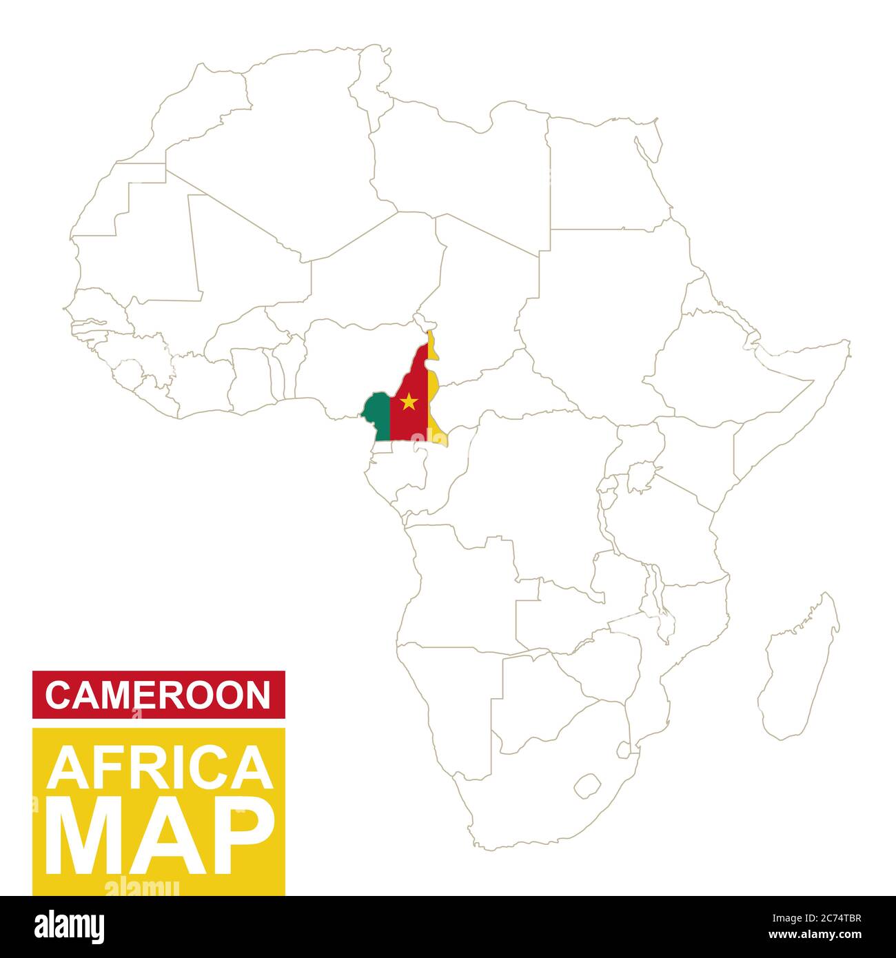 Carte contourée de l'Afrique avec le Cameroun mis en évidence. Carte du